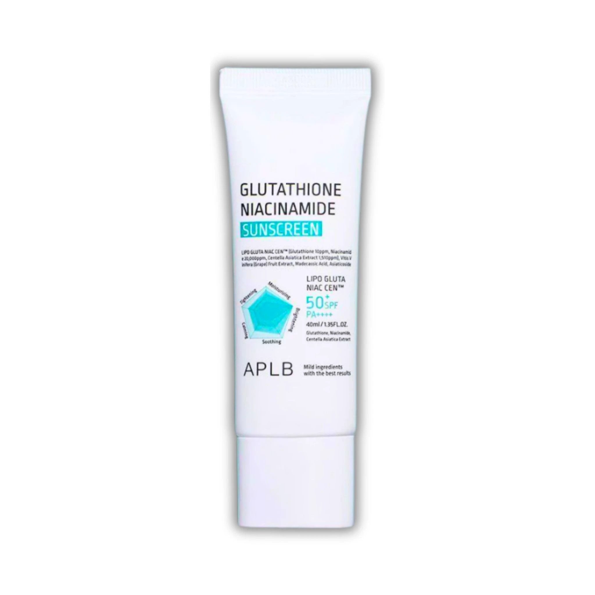 APLB Glutathione Niacinamide Sunscreen 40ml tube - SPF 50+ PA++++ brightening Korean sun cream.