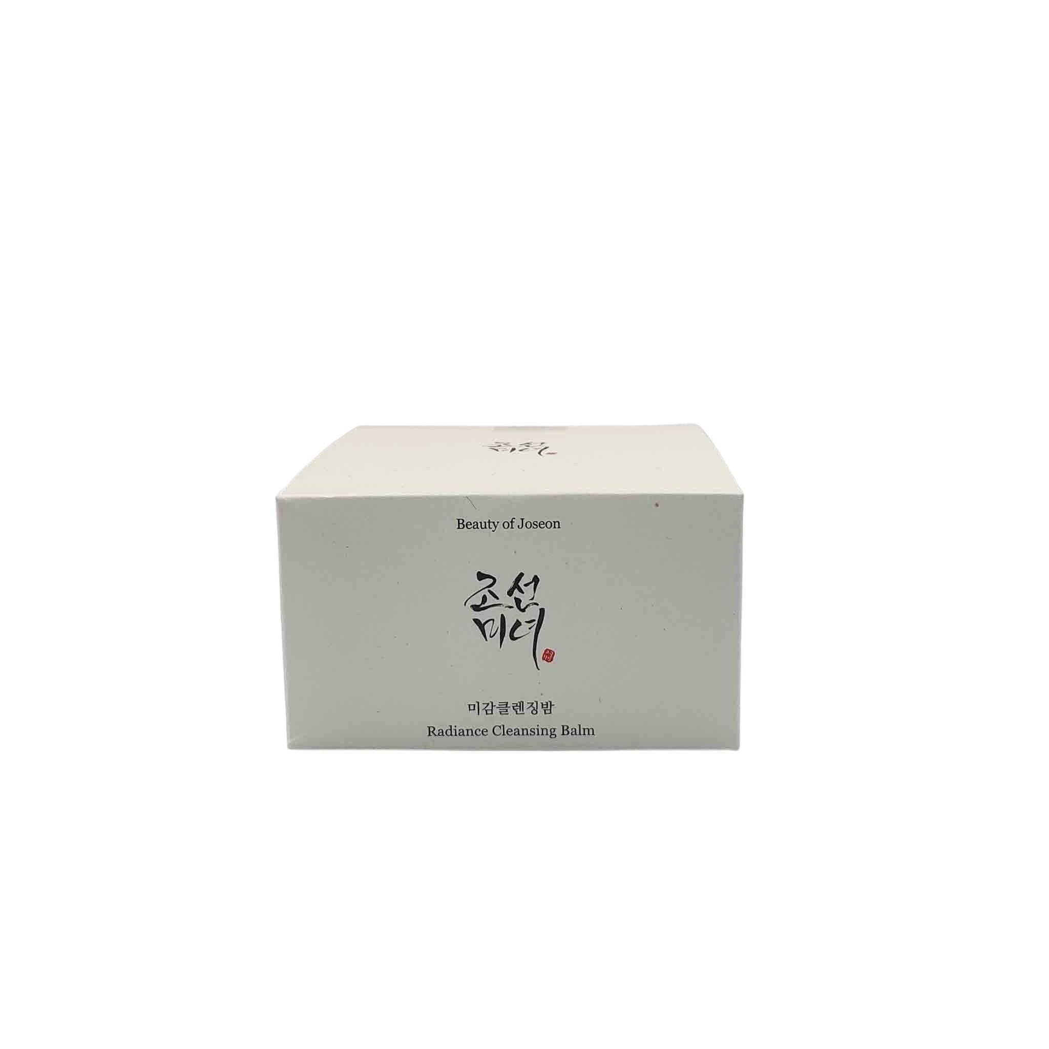 Cream-beige Beauty of Joseon Radiance Cleansing Balm box with black Korean characters and a small red seal on the front.
