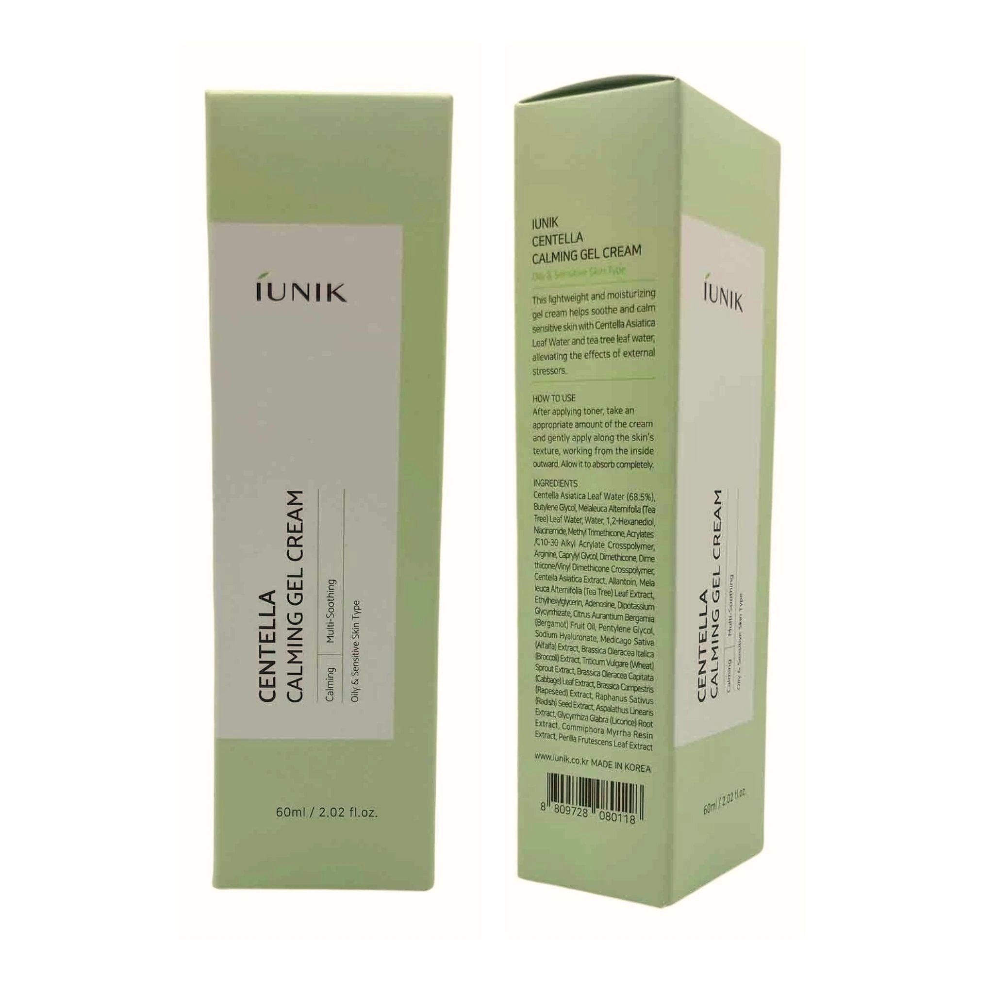 Two boxes of iUNIK Centella Calming Gel Cream on a white background