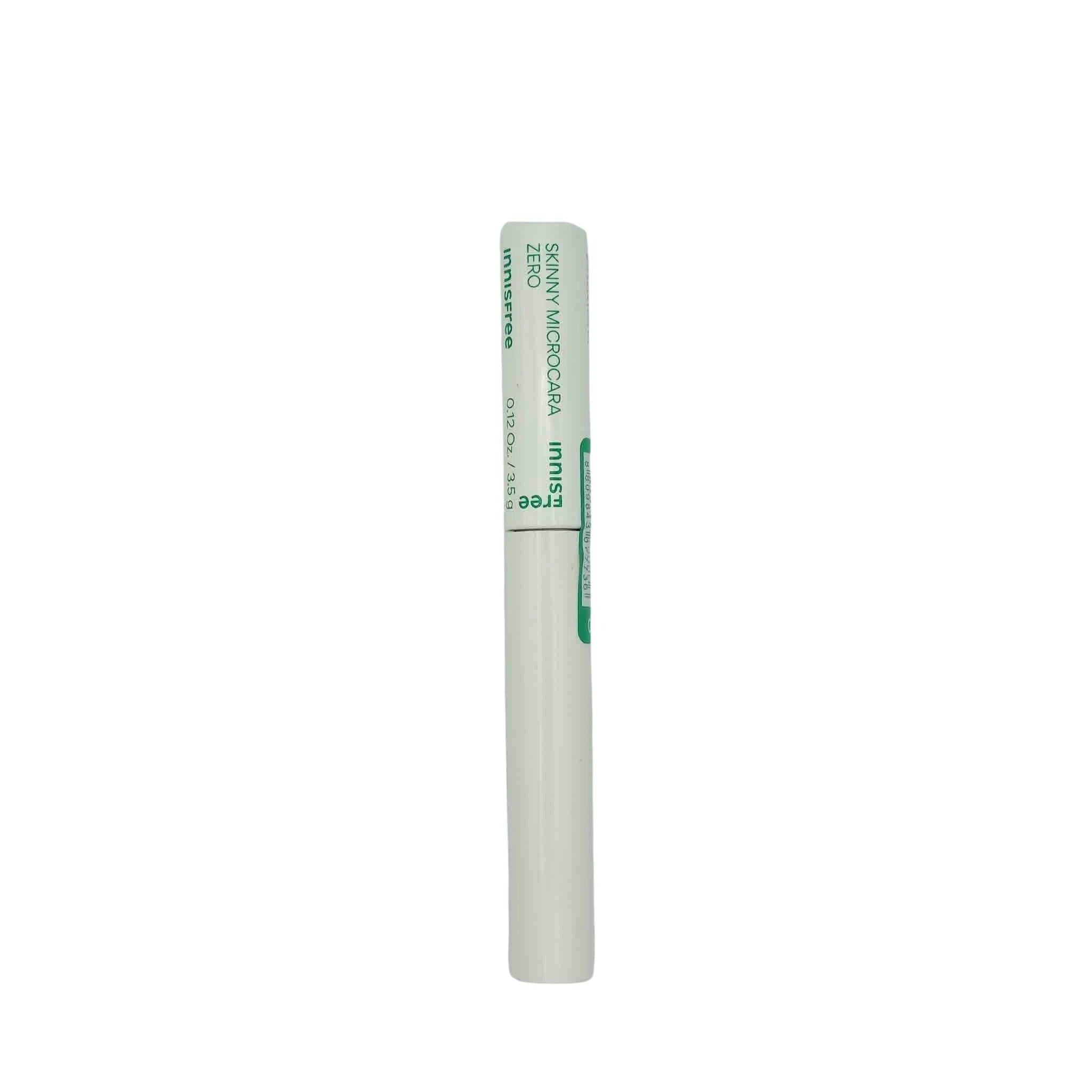 Slim white innisfree Skinny Microcara Zero mascara tube with green text, standing upright.