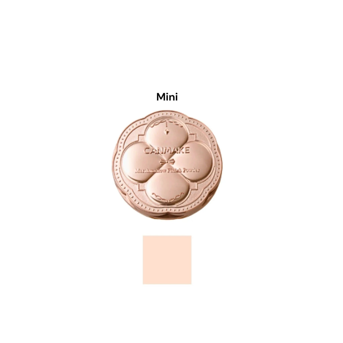 Canmake Marshmallow Finish Powder SPF50 PA+++ compact, mini rose-gold case with peach swatch